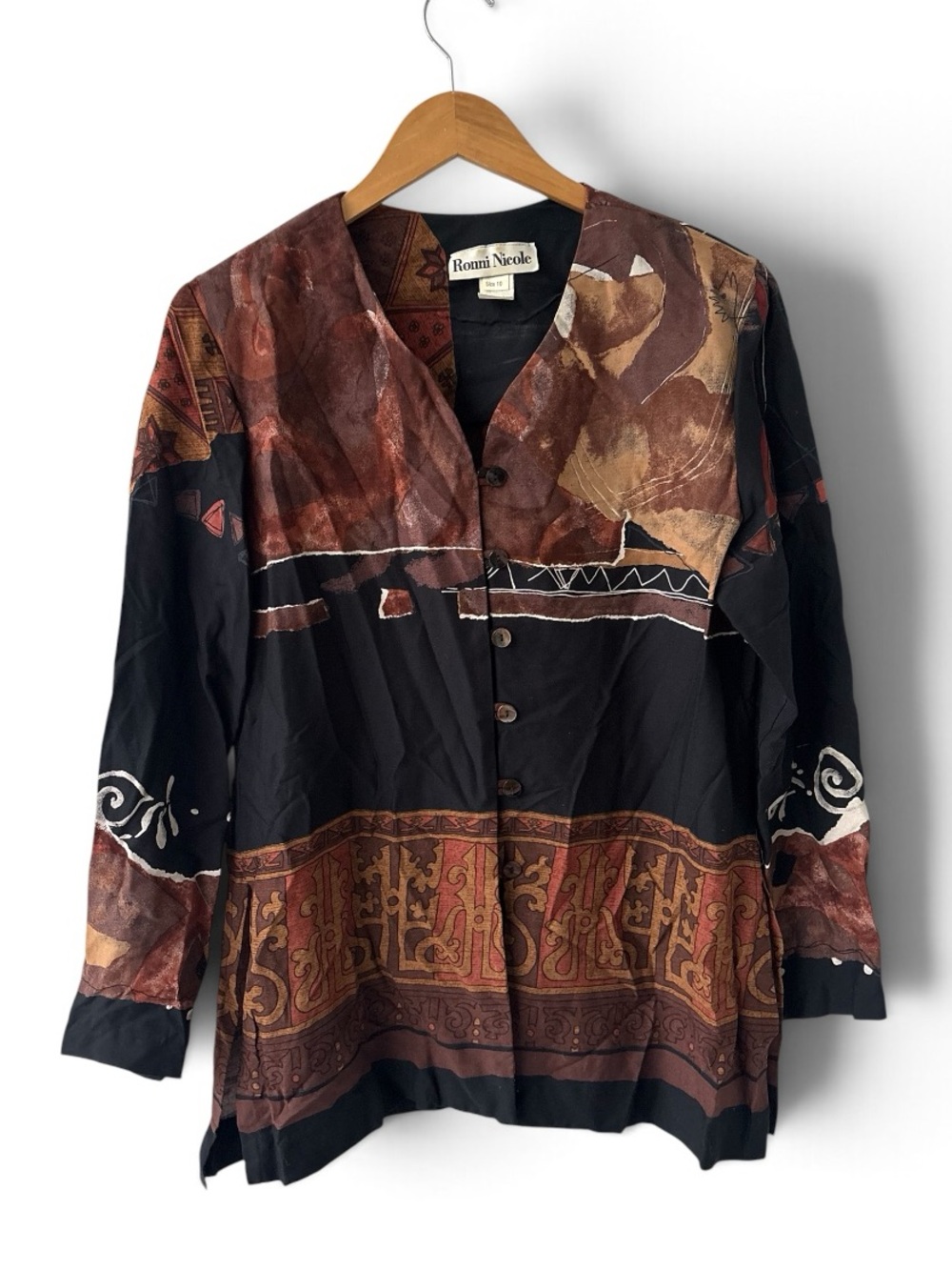 Ronni Nicole Rayon Abstract Boho Button Front Jacket Size 10